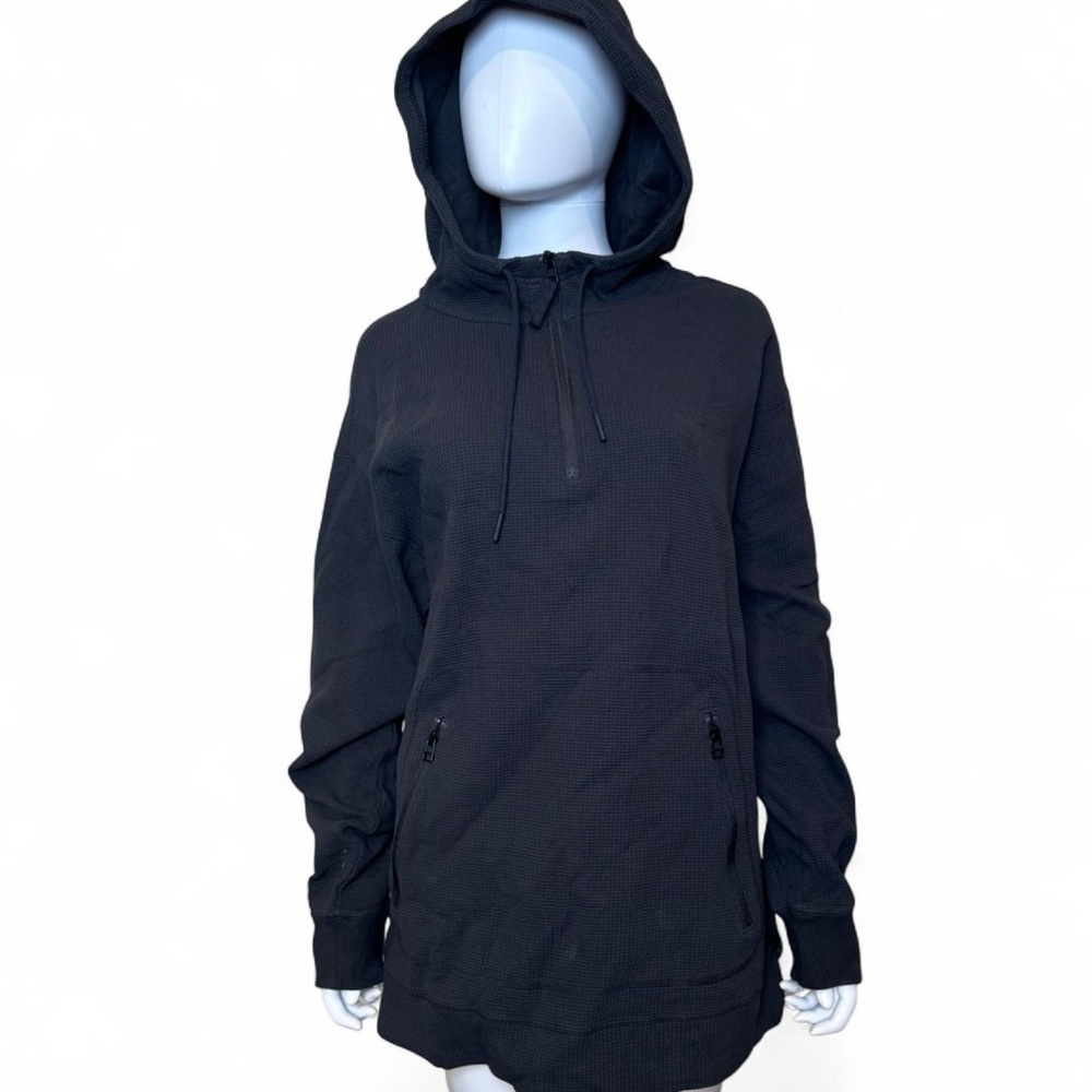 Addidas Black Hooded Waffle-Knit Pullover Top